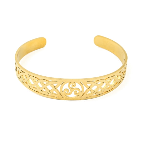 304 Stainless Steel Triquetra/Trinity Knot Hollow Open Cuff Bangles Golden Inner Diameter: 2-1/2 inch(6.3cm) 13.5mm