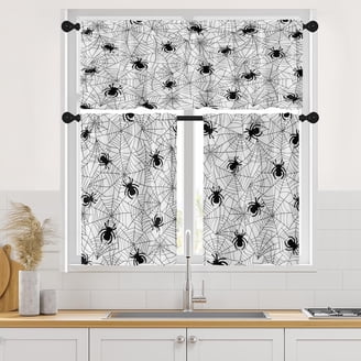 Nesphy Fall Orange Leaves Kitchen Curtain Set - 3 Piece Valance & Tier Panels, 36 Inch Length, Autumn Watercolor Pumpkin Design