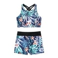 thumbnail image 3 of Aislor Kids Girls Swimsuit Racer Back Crop Top with Booty Shorts Bottoms 2 Piece Dance Gym Sport Outfits, 3 of 7