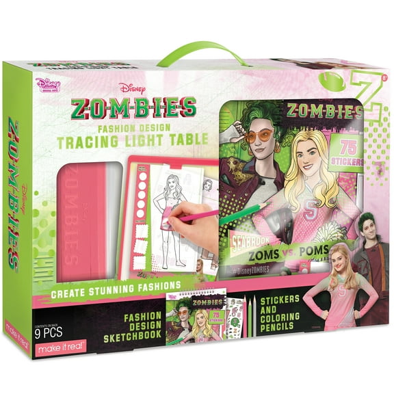 Disney: Zombies Fashion Design Coloring & Tracing Light Table 9 Piece Set- Sketchbook, Stickers & Coloring Pencils, Lights up for Easy Tracing, Tweens & Girls Ages 8 
