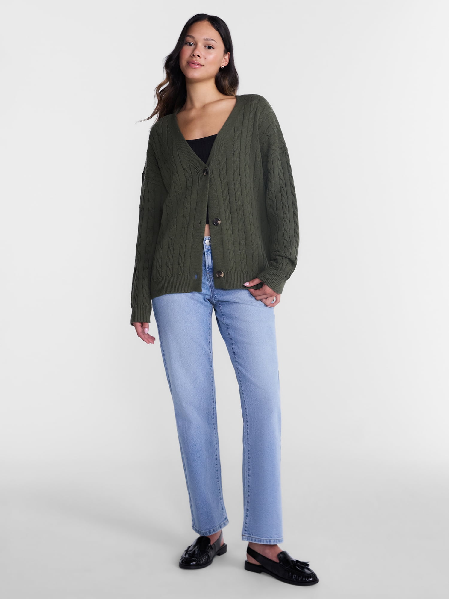 No Boundaries Cable Knit Grandpa Cardigan, Women's and Women's Plus XXS-4X