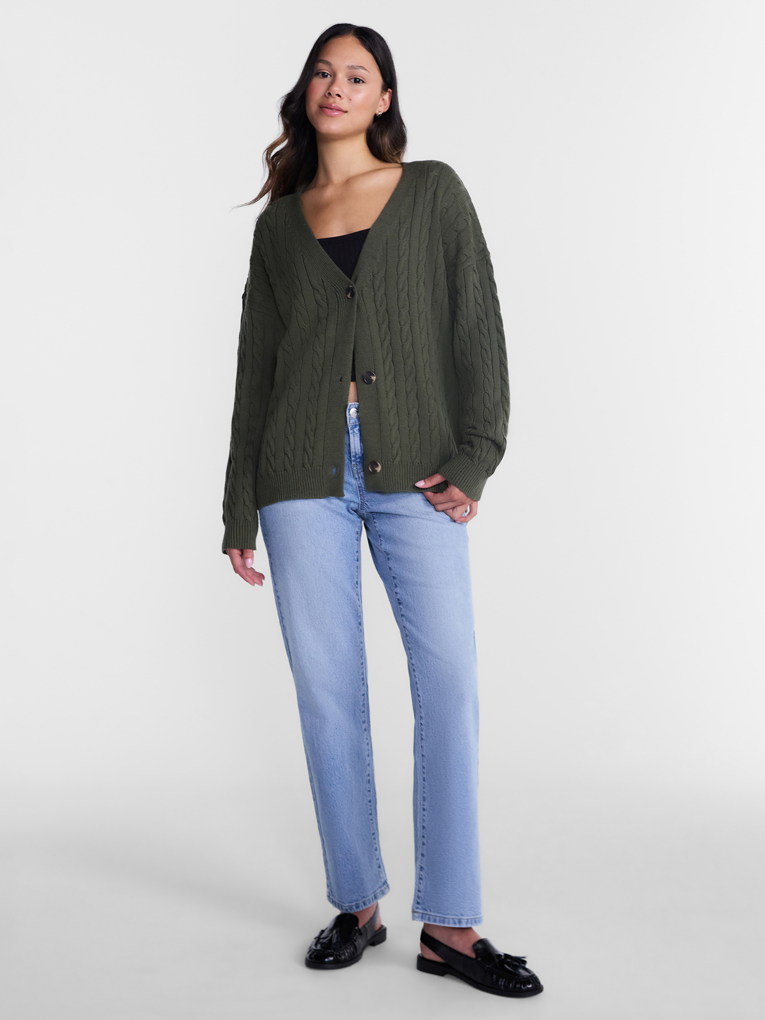 No Boundaries Cable Knit Grandpa Cardigan Women's photo 2