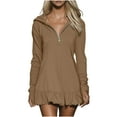 thumbnail image 3 of Summer Dresses for Women V-Neck Long Sleeve Plus Size Solid Color Sundress Summer A-Line Elegant Casual Beach Outdoor Party Short Dresses, 3 of 10