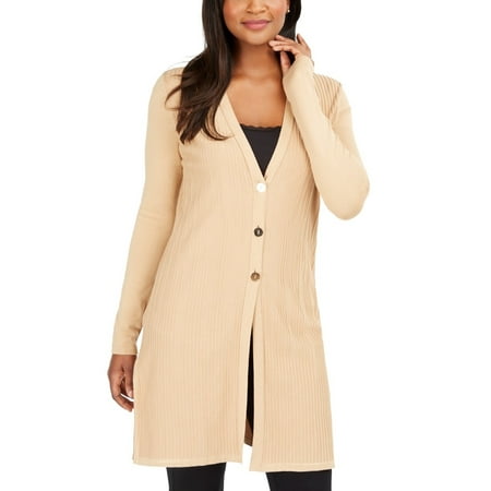 JM Collection Women's Ribbed Button Front Duster Cardigan Beige Size Medium