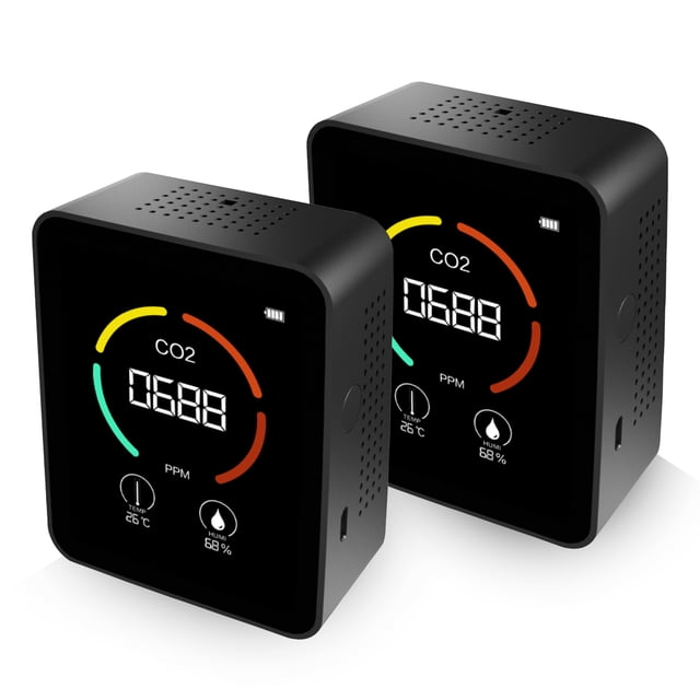 Detector de dióxido de carbono 3 en 1 2 uds Monitor de calidad del aire Analizador de aire de temperatura y humedad para CO2 Medidor de CO2 digital para oficina en casa Irfora Analizador de aire