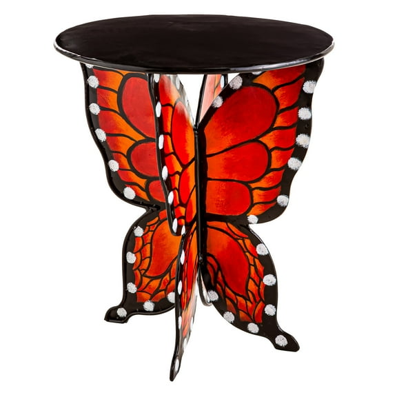 Evergreen Handcrafted Metal Monarch Butterfly Side Table with Round Top