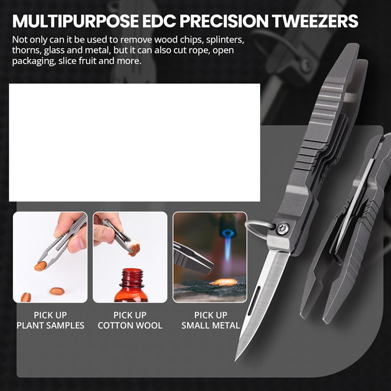 2X Tweezers Multitool,  Tweezer with Pocket Knife, 2 in 1 Titanium Small Keychain Tweezers for Craft,Soldering