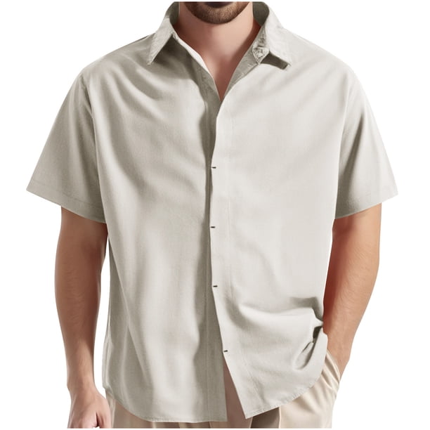 Playera Elvqul para Hombre Manga Corta Blanco sin Estampado Casuales Solapa Botones