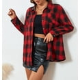 thumbnail image 2 of Alex Vando Plaid Flannel Shirts for Women Long Sleeve, Oversized Womens Casual Flannel Button Down Shirts Blouses Tops,RedBlack2 M, 2 of 6