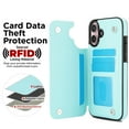 thumbnail image 5 of Case Compatible with iPhone 16, Stylish Card Slots Kickstand PU Leather Back Case Magnetic Closure RFID Blocking Drop Protective Shockproof Cover for iPhone 16, Mint, 5 of 8