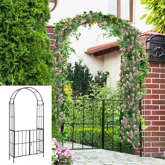 Moccha Garden Arch with Double Gate, 7.5FT Metal Arbor for Climbing Plants Rose Vine, Outdoor Archway with Ground Stakes, Heavy-Duty Arbor Trellis for Wedding Bridal Party Ceremony Decoration