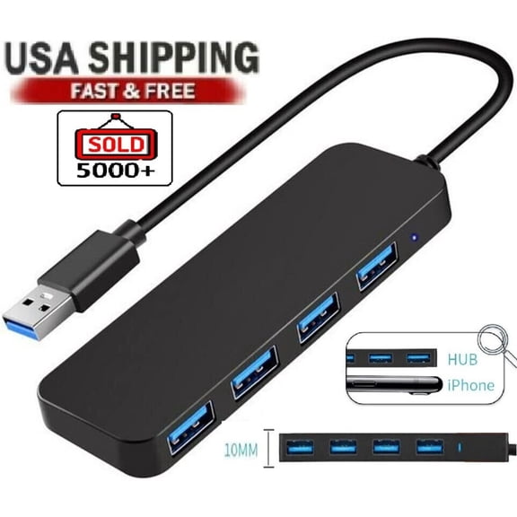 USB 3.0 Hub 4-Port USB Hub USB Splitter USB Expander for Laptops Flash Drive HDD