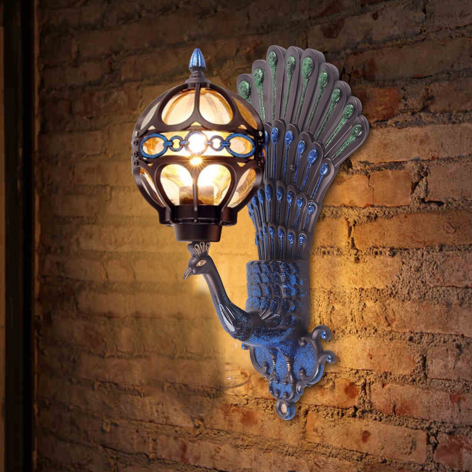 Aiqidi Peacock Wall Lamp Retro Antique Wall Mount Fixture Waterproof Outdoor LED Wall Light for Home Decor