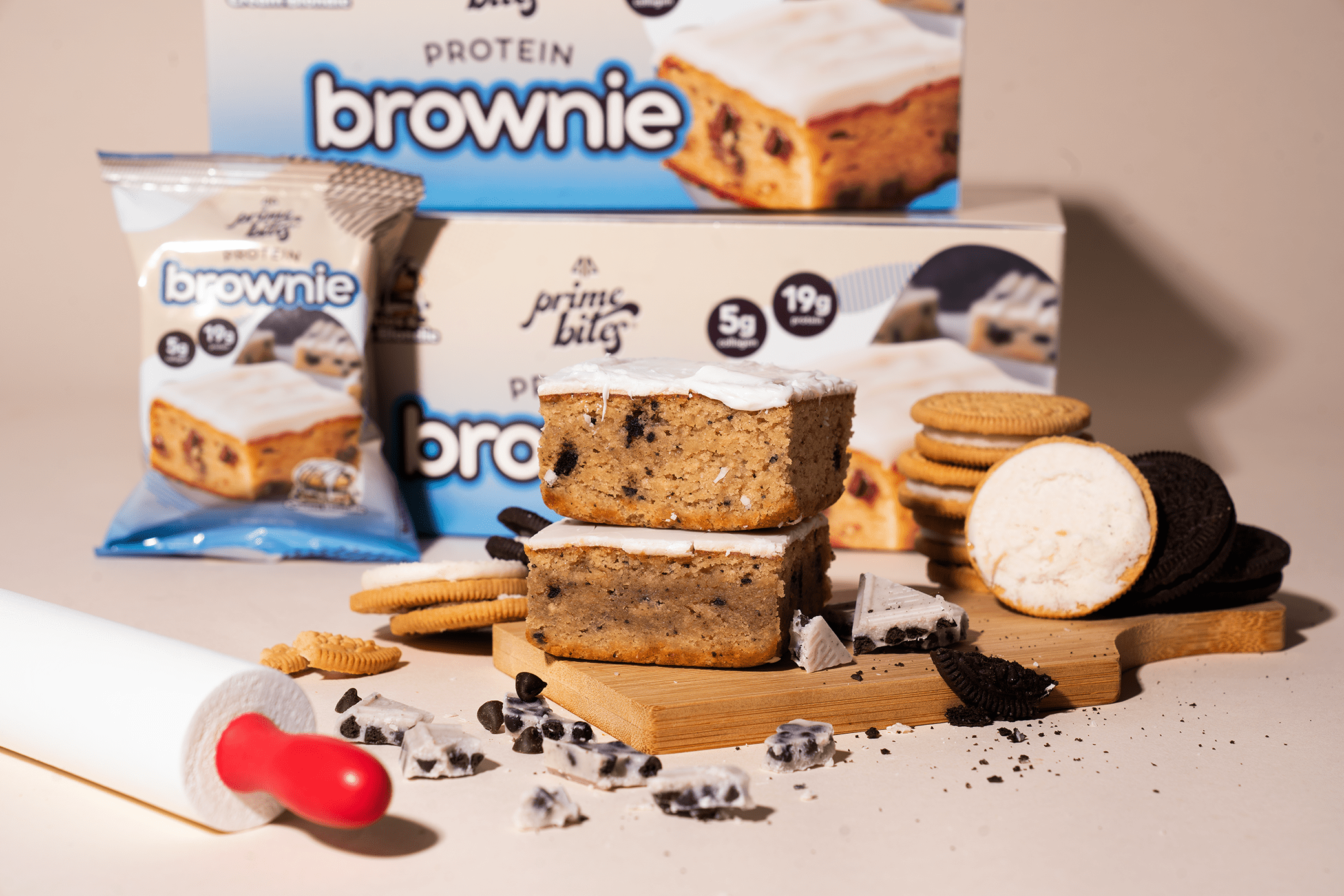 Cookies & Cream Blondie, 12 Count Prime Bites Protein Brownie with 19g Protein and 5g Collagen