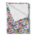 thumbnail image 2 of Hawaiian Soft Flannel Fleece Throw Blanket, Tropic Hibiscus Plumeria and Banana Palm Leaves Hand Drawn Watercolor Artwork, Cozy Plush for Indoor and Outdoor Use, 50" x 70", Multicolor, by Ambesonne, 2 of 5