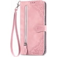 thumbnail image 2 of Cases for iPhone 15 Wallet Case for Women with Card Holder Retro Embossed Flower Zipper Wallet PU Leather Flip Cover with Detachable Lanyard for Apple iPhone 15 6.1" Pink, 2 of 14
