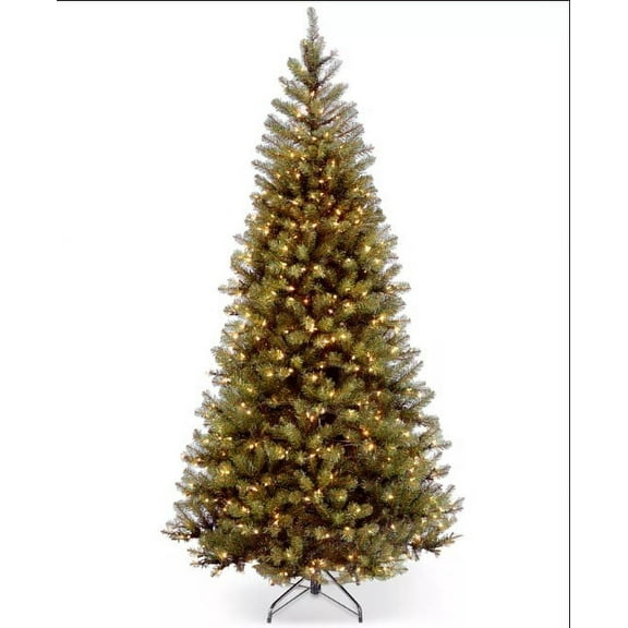 National Tree Company Pre-Lit Artificial Slim Christmas Tree, Green, Aspen Spruce, White Lights, 7.5 FeetIncludes Stand