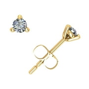 JEWELWESELL 0.10Ctw Round Cut Diamond Martini Stud Earrings 14k Yellow Gold 3Prong Set K I2