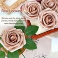 thumbnail image 3 of 25pcs Artificial Flowers Terracotta Foam Fake Rose with Stems 8 Leaves Real Looking Light Brown Faux Roses for Wedding Bouquets Bridal Shower Centerpieces Arrangements Party Tables Decorations DIY, 3 of 11