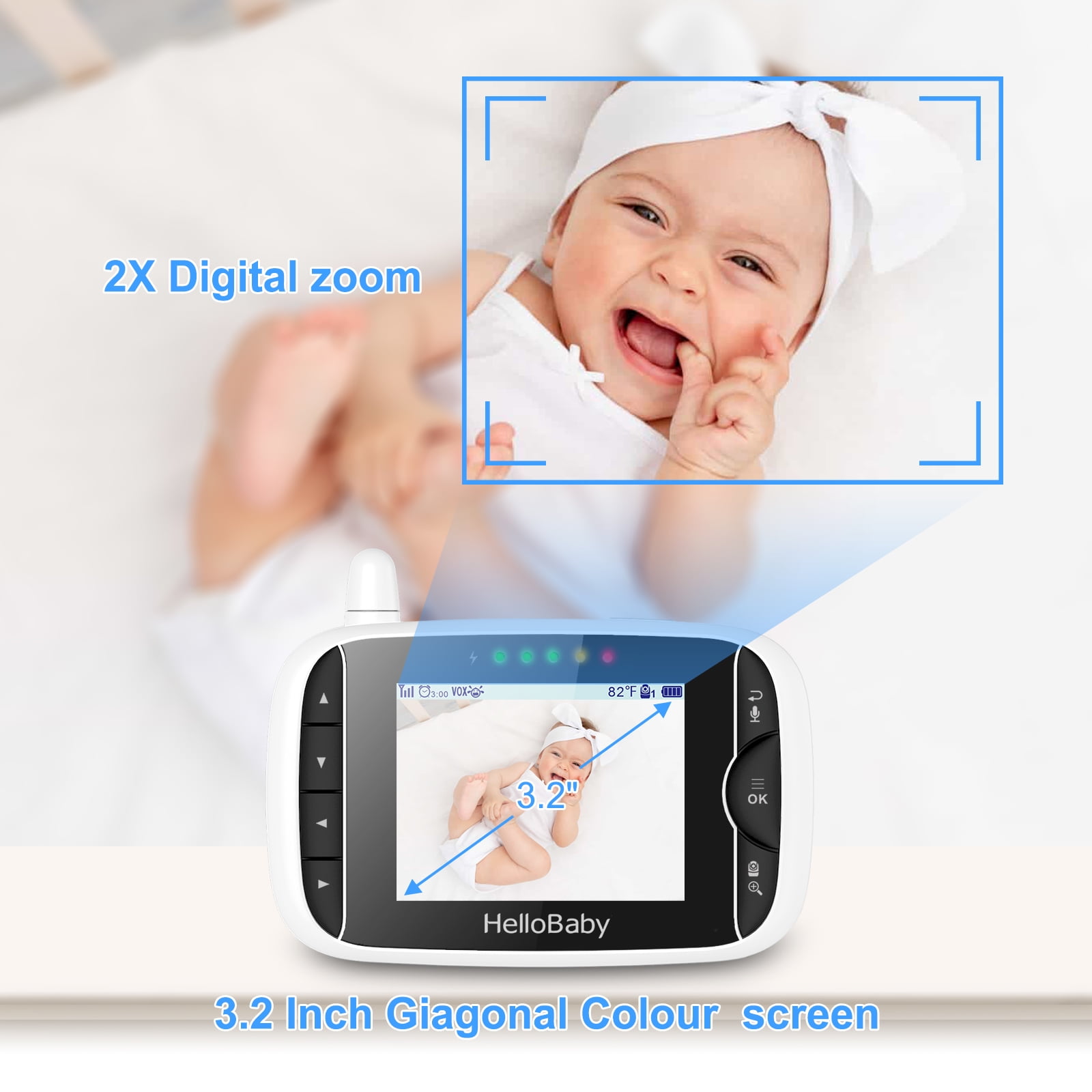 Amcrest Video Baby Monitor with Camera, Two-Way Audio, Pan/Tilt/Zoom,  Temperature Sensor, Night Vision, 3.5 inch LCD, 2.4 GHz Wi-Fi with FHSS  (AC-2)