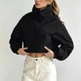 thumbnail image 2 of FRSASU Cropped Windbreaker Jacket for Women Stand Collar Button Up Short Coat with Side Pockets and Elastic Cuffs Black, 2 of 5
