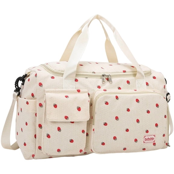 Jiibva Strawberry Tote Bag Cute Corduroy Shoulder Bag Large Capacity Work Bags Carry On Travel Bag Sports Fitness Bags For College Work Travel Shopping