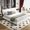 Beige+White, variant on Queen Size Bed Frame With Tufted Headboard And Extra Large Ultra Soft Cloud Pillow Chenille Upholstered Platform Bed With Metal And Wood Slats Support Stable Noise Free Black