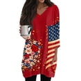 thumbnail image 2 of JoveMarine Women's V-Neck 3/4 Sleeve Tunic Top with Pockets Independence Day Printed Mid-Length Blouse Casual Summer Shirt for Patriotic Holiday Daily Wear Wine 3XL, 2 of 7