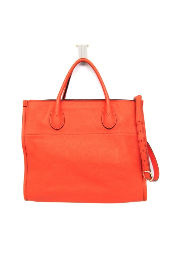 Pre-Owned Gucci Logo Tote 674822 Women's Leather Handbag,Shoulder Bag Orange