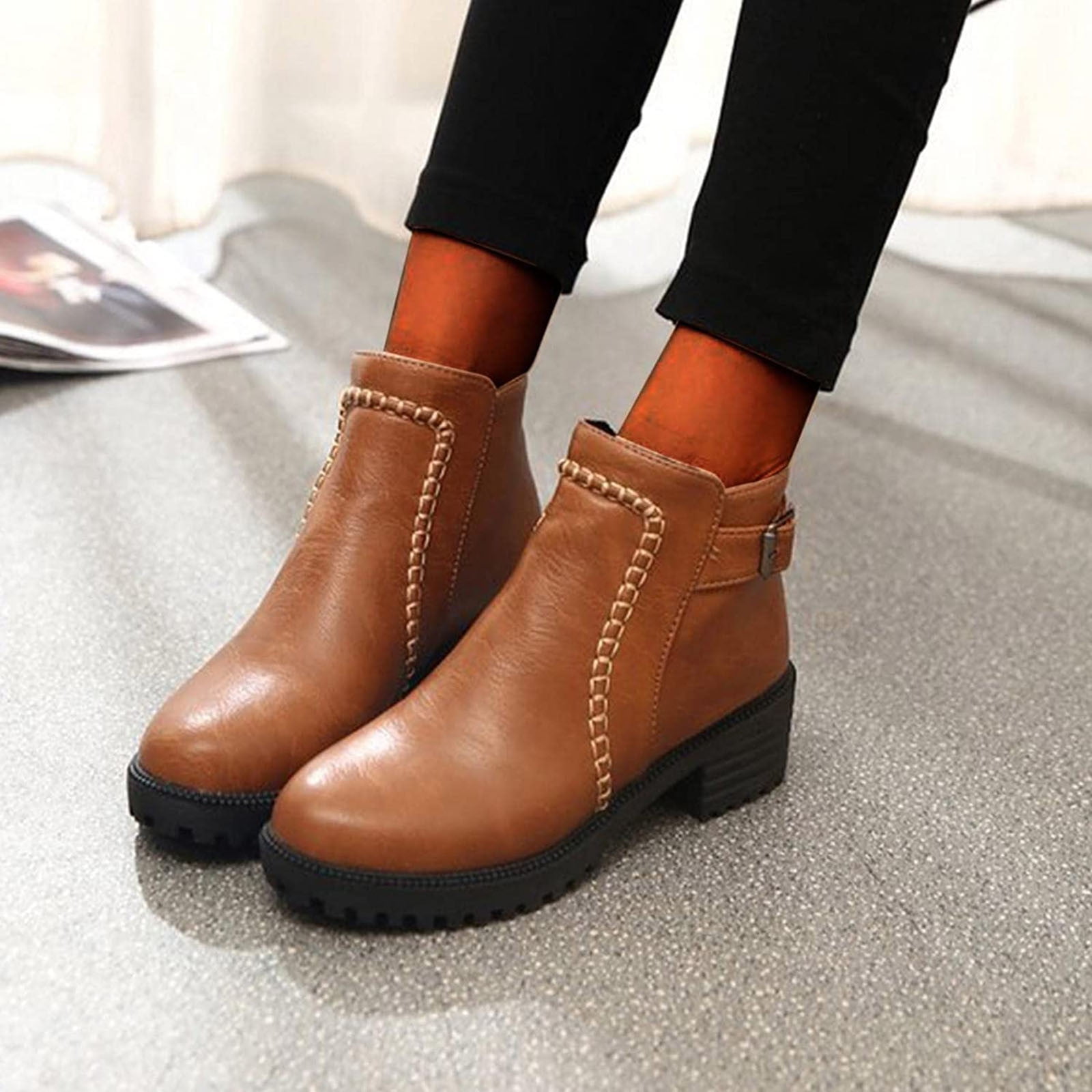 UN3D. ROUND TOE SHORT BOOTS ベージュ　38 Amazon.com | IDIFU Nude Boots for Women Chelsea Boots Ankle