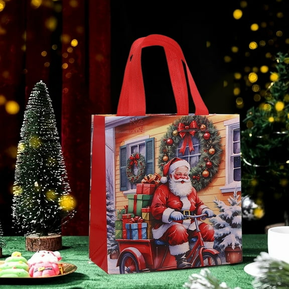 Luxcidy Christmas Gift Bags, Red Gift Bags, 9.06 x 7.08 x 3.93 inch Christmas Kraft Gift Bags, Kraft Paper Shopping Bags with Handles, for Birthday, Wedding, Party, Xmas (A)