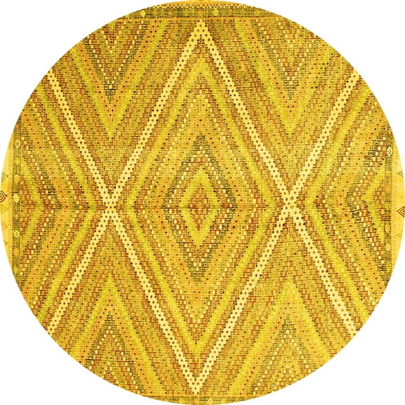Ahgly Company Indoor Round Abstract Yellow Contemporary Area Rugs, 5' Round