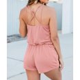 thumbnail image 3 of Women's Pink Spaghetti Straps V Neck Crisscross Back Romper, 3 of 6