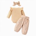thumbnail image 3 of TOWED22 Newborn Baby Girl Outfits Long Sleeve Solid Color Romper Pants Headband Fall Winter Clothes 3Pcs,6-12 M, 3 of 9