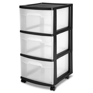 Sterilite 3-Drawer Plastic Rolling Storage Cart, Clear/Black Frame (2-Pack)