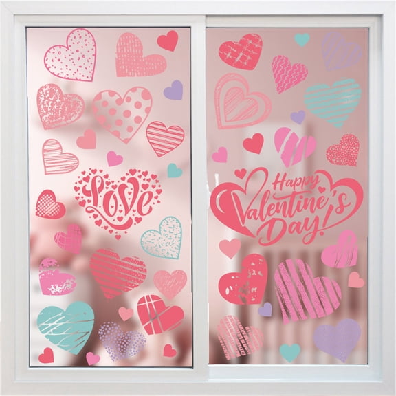 Valentine's Day Heart Shaped Static Cling Decals - Removable Reusable Wall Stickers, Festive Love Decor for Doors, Windows & Background Walls, Home Office Party Venue Ornament, 1pc