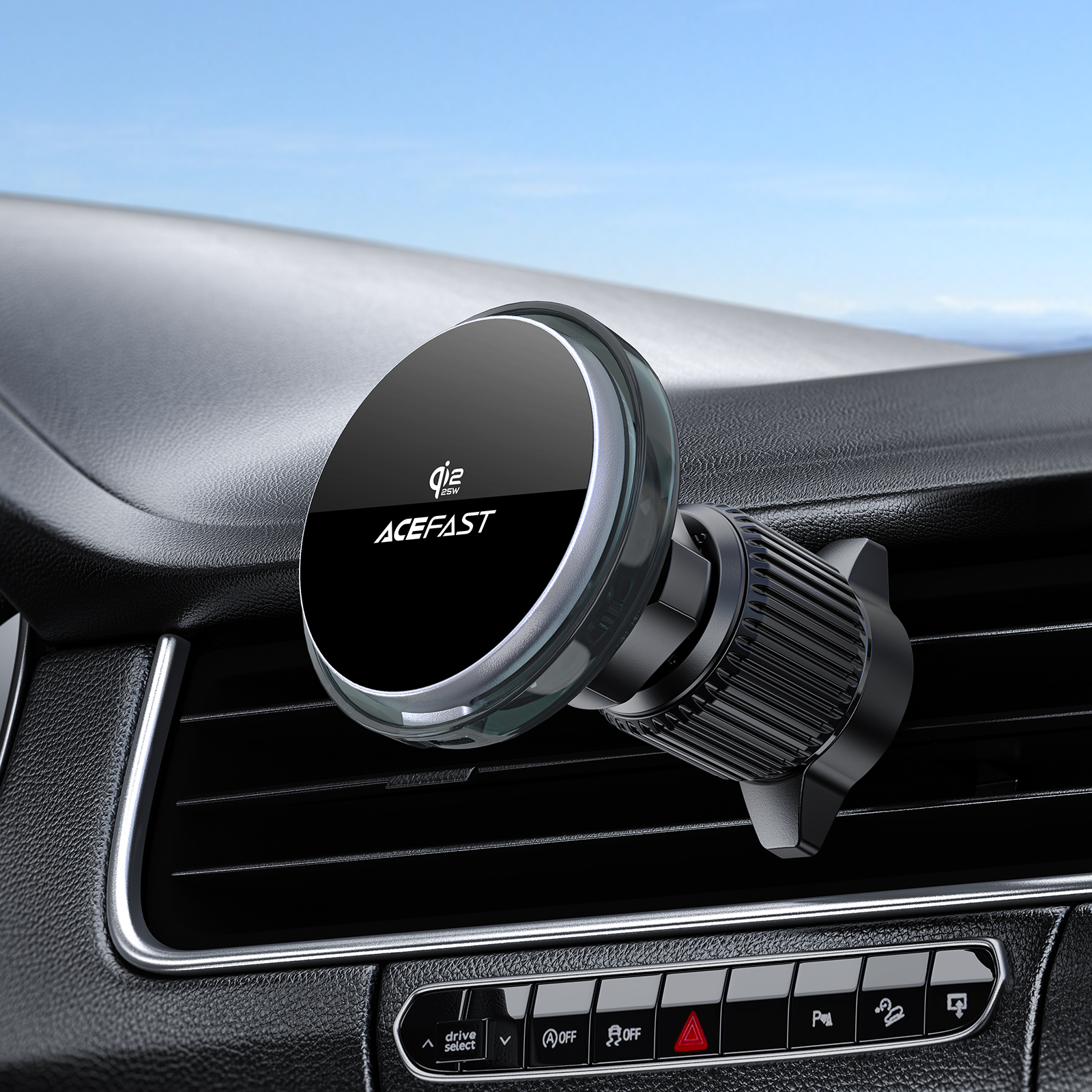 ACEFAST Magnetic Wireless Car Charger, 25W Fast Wireless Charging with Cooling Fan, Color Changing Light, 360° Rotation for All Car Vents