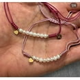 thumbnail image 2 of 18K Solid Yellow Gold Heart and pearls  eggplant Macrame color bracelet, 2 of 4