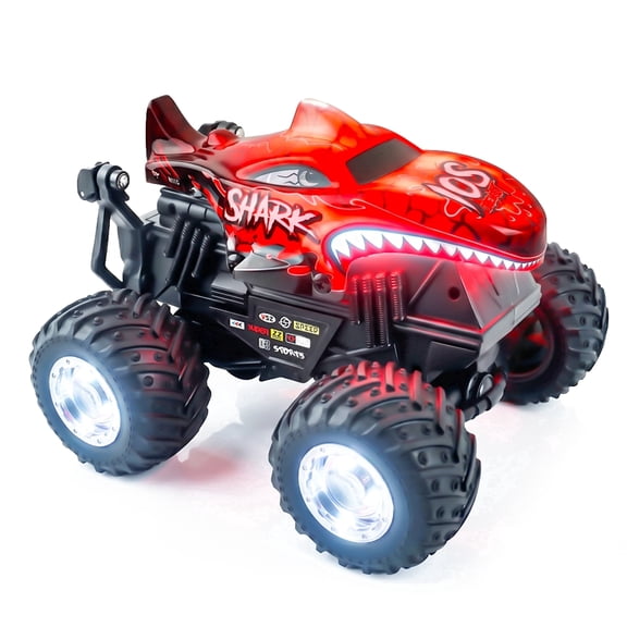 YCFUN RC Monster Truck Toy for Kids, 360° Spins RC Car with Music and LED Car Shell & Wheels for Boys Girls Ages 3 (Red)