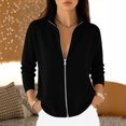 thumbnail image 6 of Staron Women's Cardigan Zip Knitted Long Sleeve Solid Casual Basic Comfy Lightweight Crewneck Loose Fall Winter Spring Sweater, Black L, 6 of 7