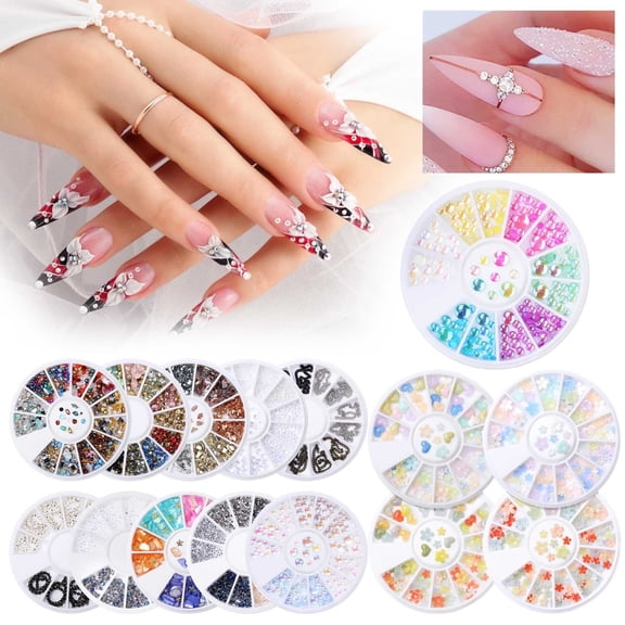 HomelyJoy Nail Gems and Charms 12 Grid Wheel Disc Nail Rhinestones 3D Nail Charms Acrylic Nail Art Supplies Accessories for DIY Manicure Resin Craft Body Art Makeup 1 pc