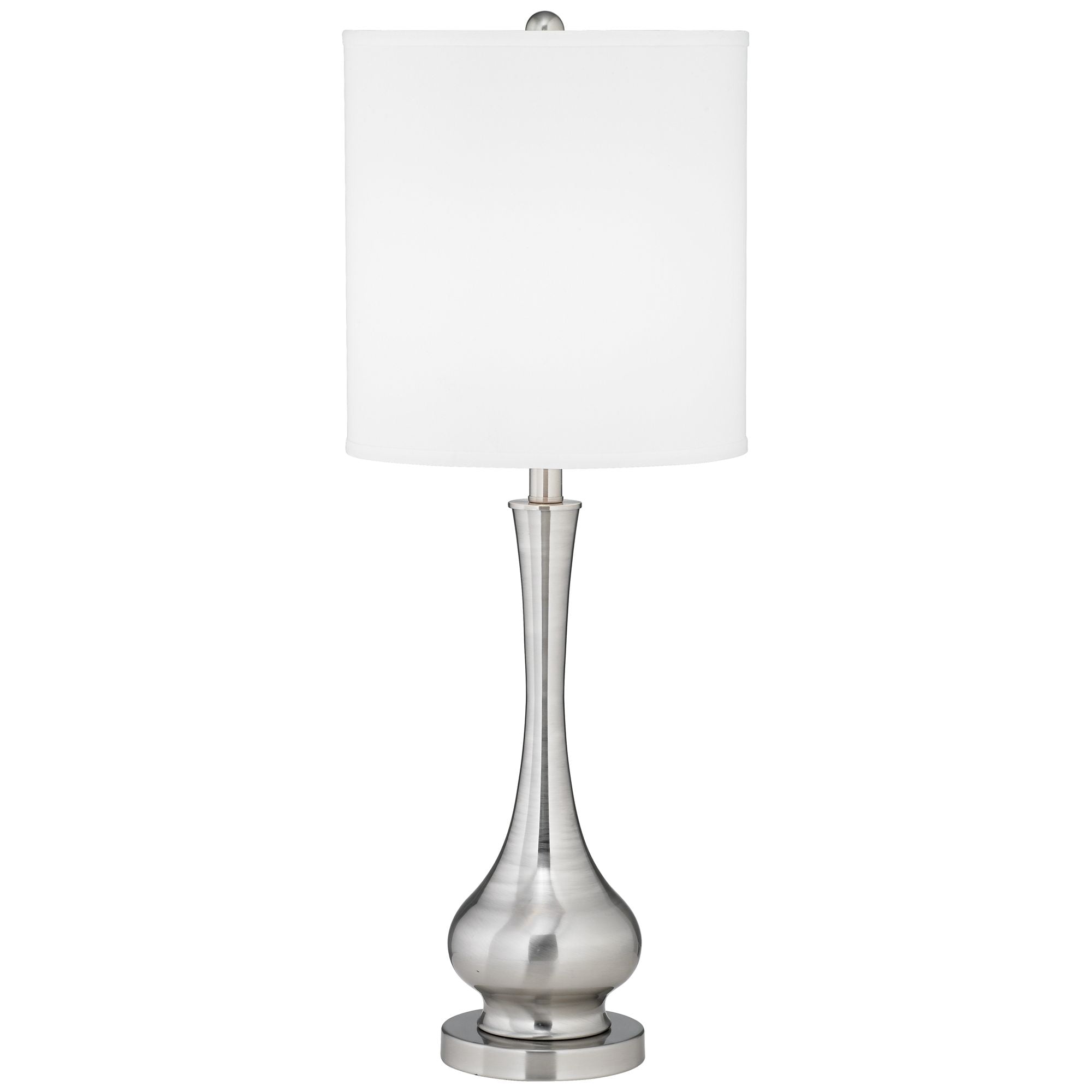 Possini Euro Design 32" Tall Gourd Large Modern End Table Lamps Set of 2 Silver Brushed Steel Finish Metal Living Room Bedroom