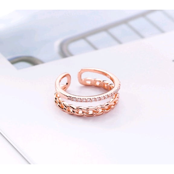 Womens Twist Chain Ring Micro Inlaid Zircon Index Finger Retro Plated Alloy Fashion Jewelry Accessory Gemstone