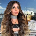 thumbnail image 2 of Women Middle Parting Long Brown Curly Wavy Hair Synthetic Wigs, 2 of 5