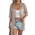 thumbnail image 3 of Cardigan Sweaters for Women Open Front Cropped Crochet Beach Cover Ups Khaki L, 3 of 9