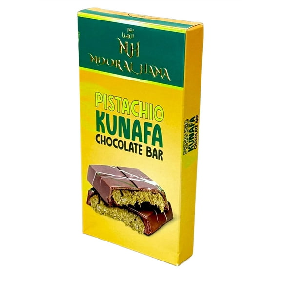 Savor the fusion of tradition with the NOORALHANA Pistachio Kunafa Dubai Chocolate Bar