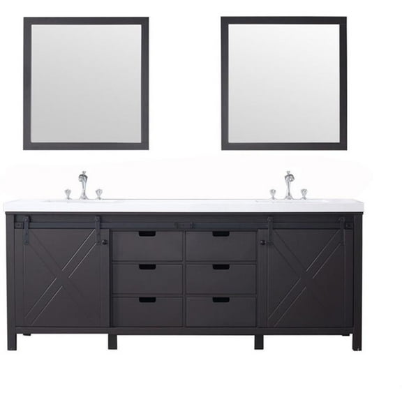 Lexora Home Marsyas 84" Quartz Top Double Vanity in Brown
