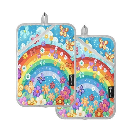 

Two Pieces Of Square Heat Insulation Pad Oven Mitts 7x9.8 Inch Oven Microwave Kitchen Cooking Baking Yellow Butterflies and Yellow Flowers