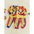 thumbnail image 3 of RUINIXCW Kids Toddler Baby Boy Girl Halloween Outfit Clown Costume Infant Baby Boy Girl Fall Winter Clothes Collar Grimace Sweatshirt and Pants Set, 3 of 10