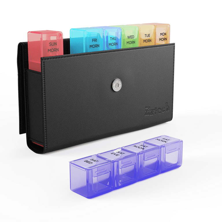 Jumbo Size 7 Day Weekly XL Pill Organizer Travel Box Vitamin Daily Reminder Extra Large [10.4 x 7 x 1.6] XXL Pills Boxes Medication Container PU Leath